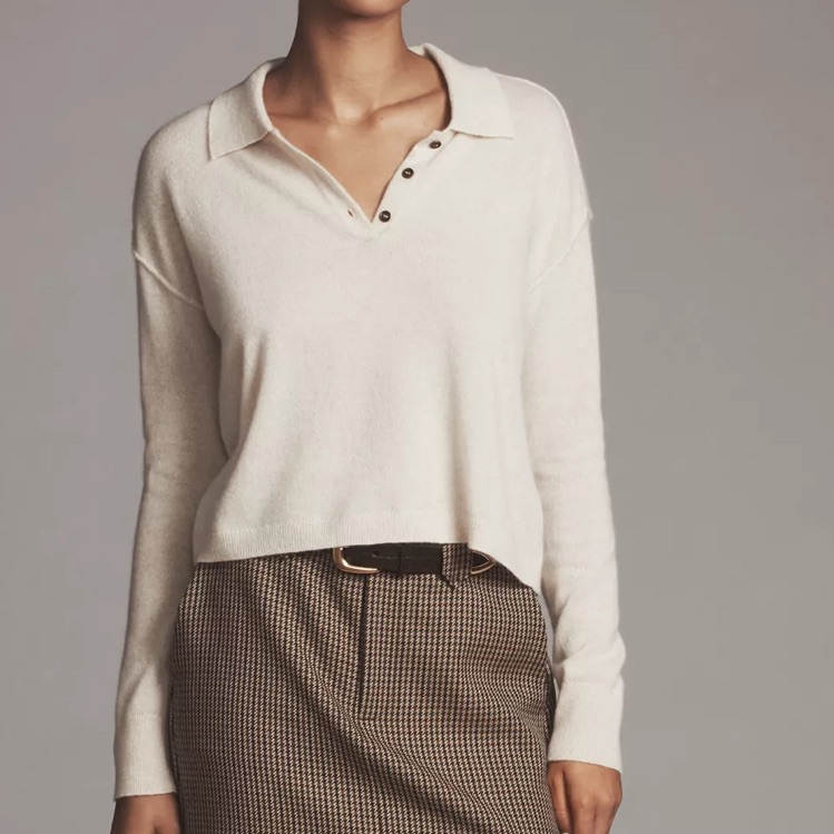 Pilcro Cream V-Neck Women's Sweater 100% Cashmere.